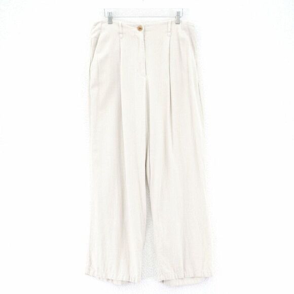 Forever 21 Cream Linen Blend Pleated High Rise Pants Large 32‎ / 28.5 - Picture 1 of 6